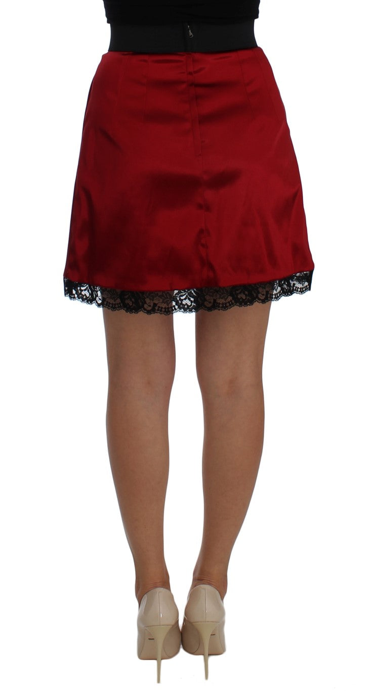 Dolce &amp; Gabbana Elegant Red Lace High-Waist Skirt