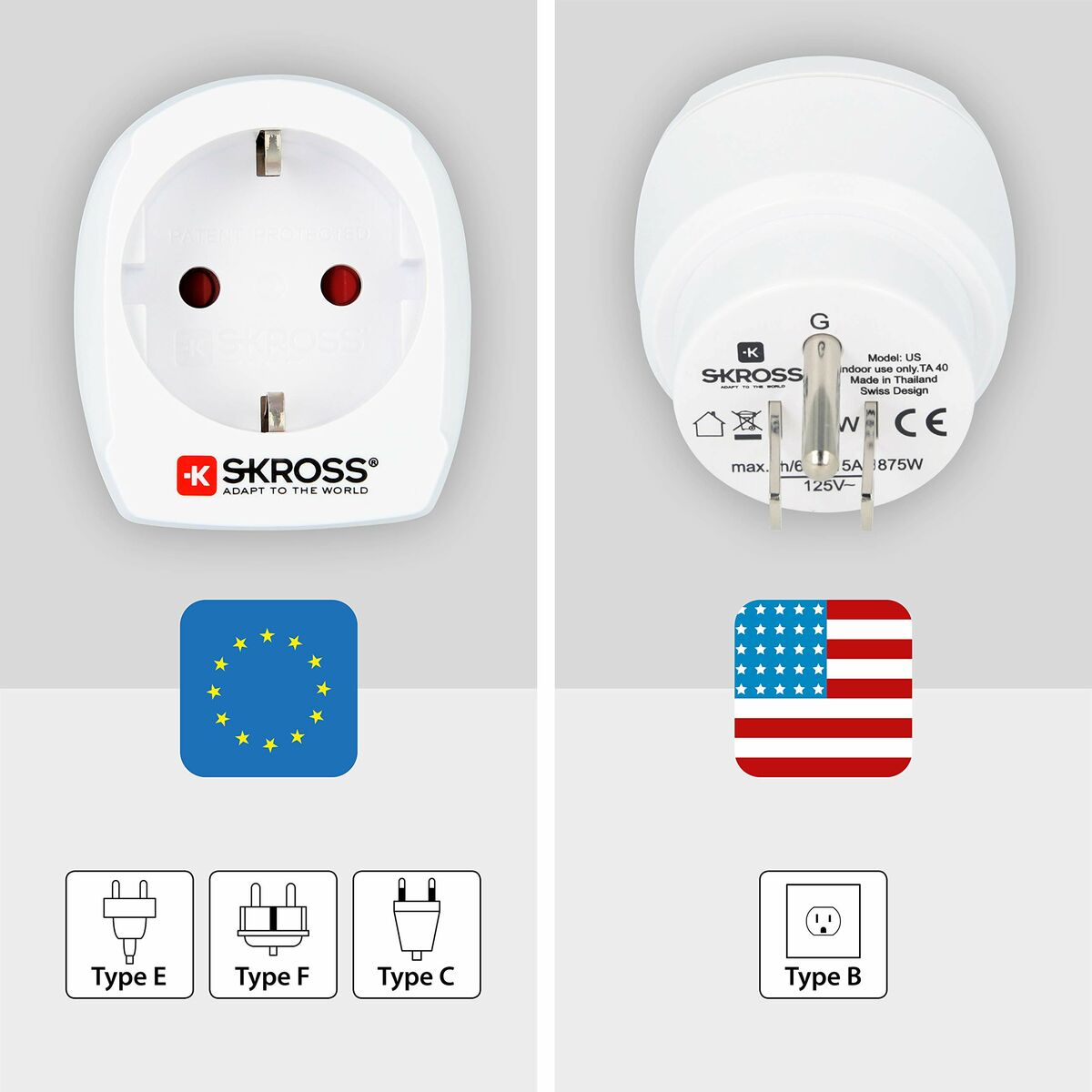 Adaptateur de courant Skross 1500203-E Européen États-Unis