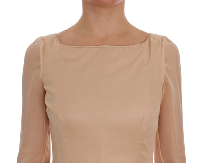 Dolce &amp; Gabbana Elegant Beige Silk Full Length Sheath Dress