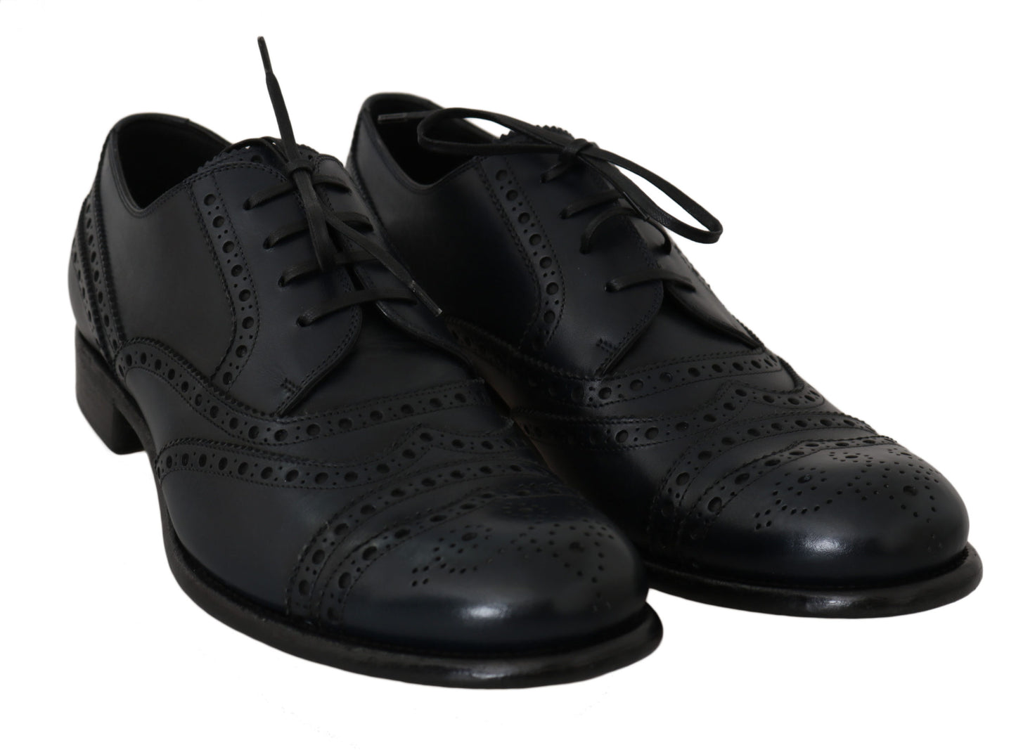 Dolce & Gabbana Elegant Blue Leather Wingtip Derby Shoes