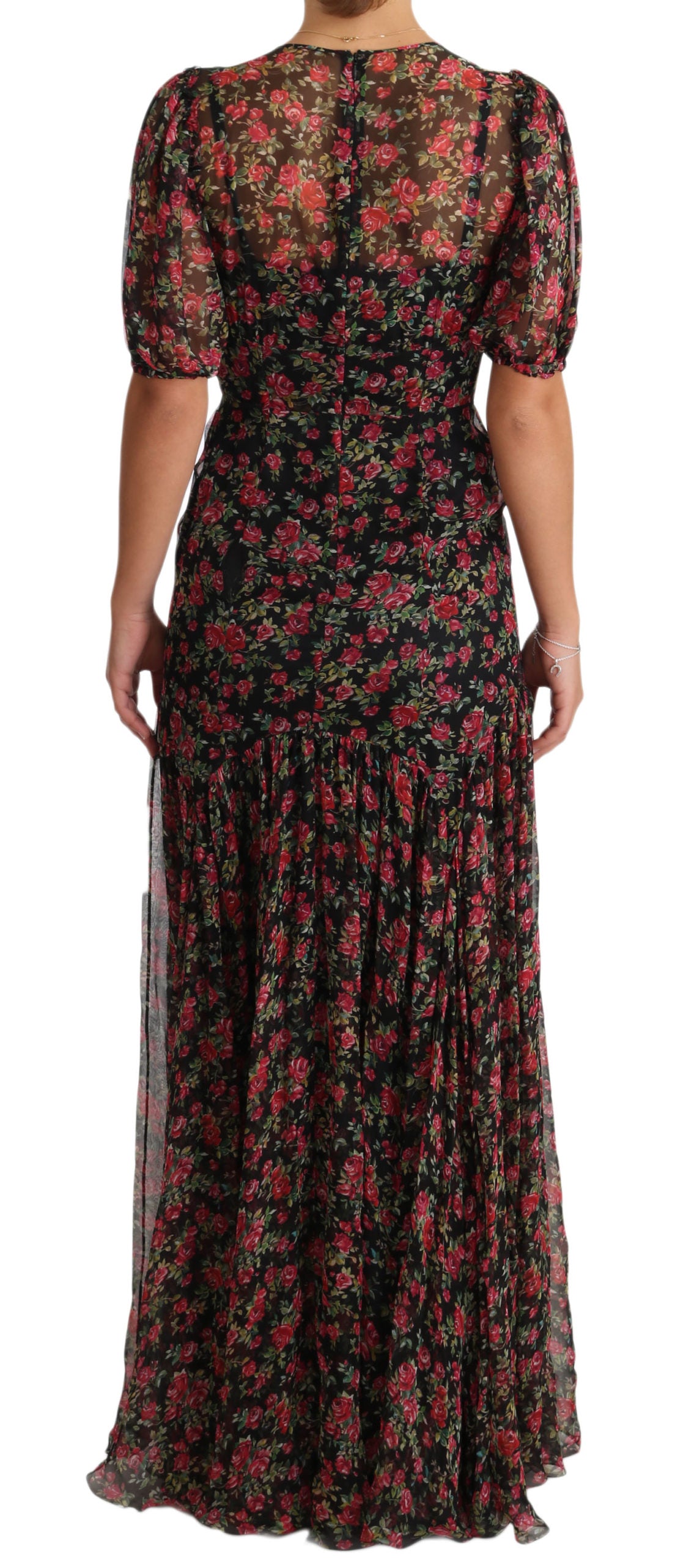 Dolce &amp; Gabbana Elegant Black Silk Floral A-Line Gown