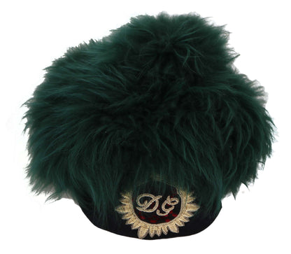 Dolce &amp; Gabbana Green Fur DG Logo Embroidered Cloche Hat