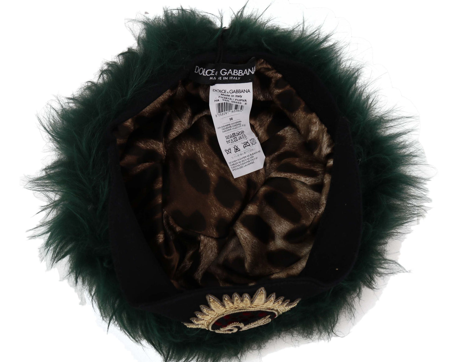 Dolce &amp; Gabbana Green Fur DG Logo Embroidered Cloche Hat