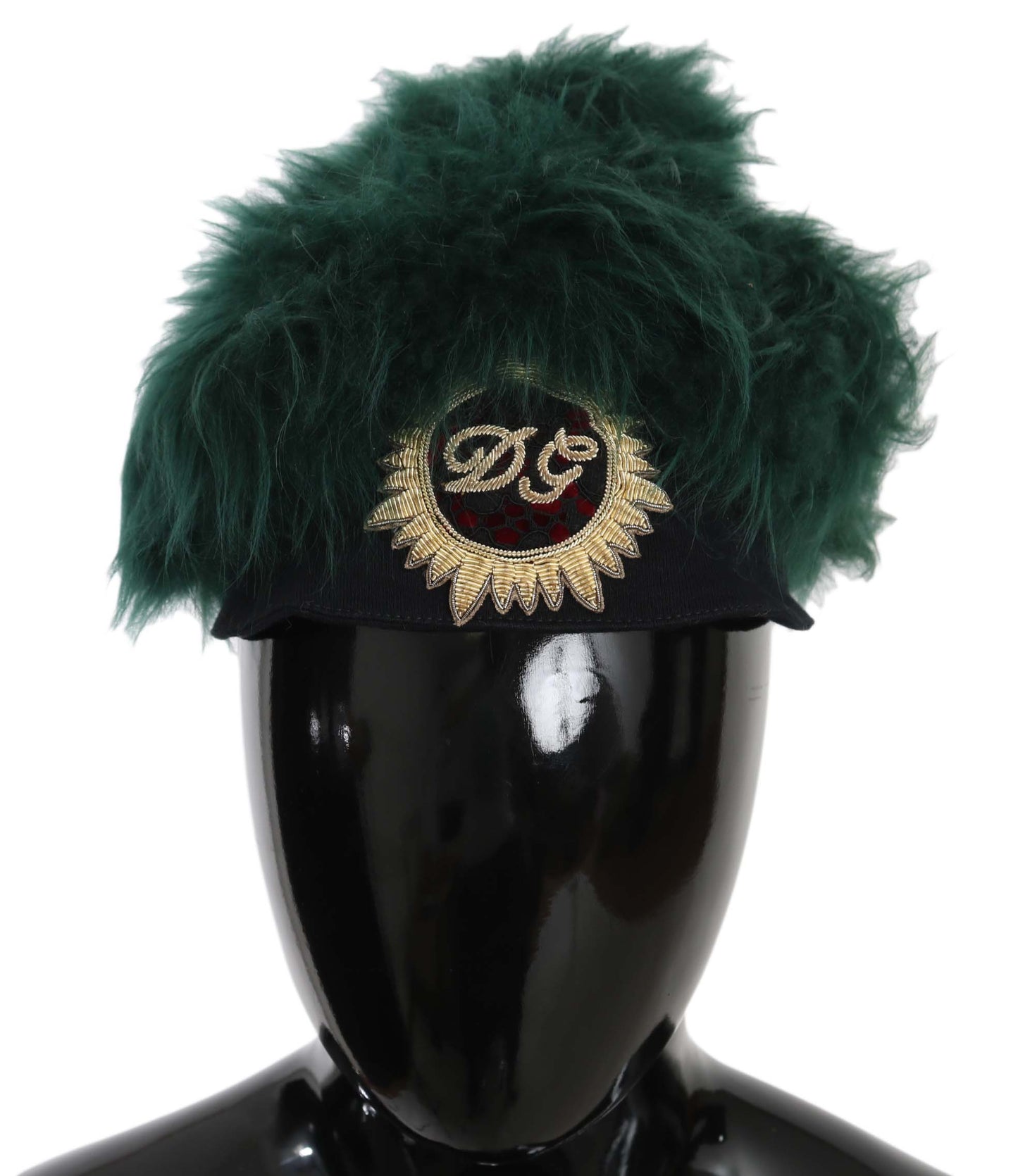 Dolce &amp; Gabbana Green Fur DG Logo Embroidered Cloche Hat