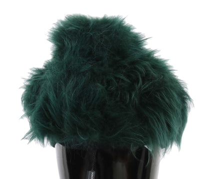 Dolce &amp; Gabbana Green Fur DG Logo Embroidered Cloche Hat