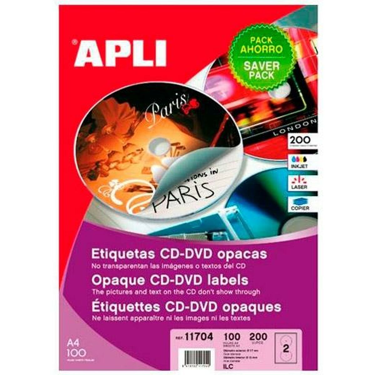 Adhésifs/étiquettes Apli CD/DVD Blanc Ø 117 mm