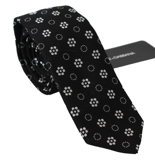 Dolce &amp; Gabbana Elegant Black Floral Silk Necktie