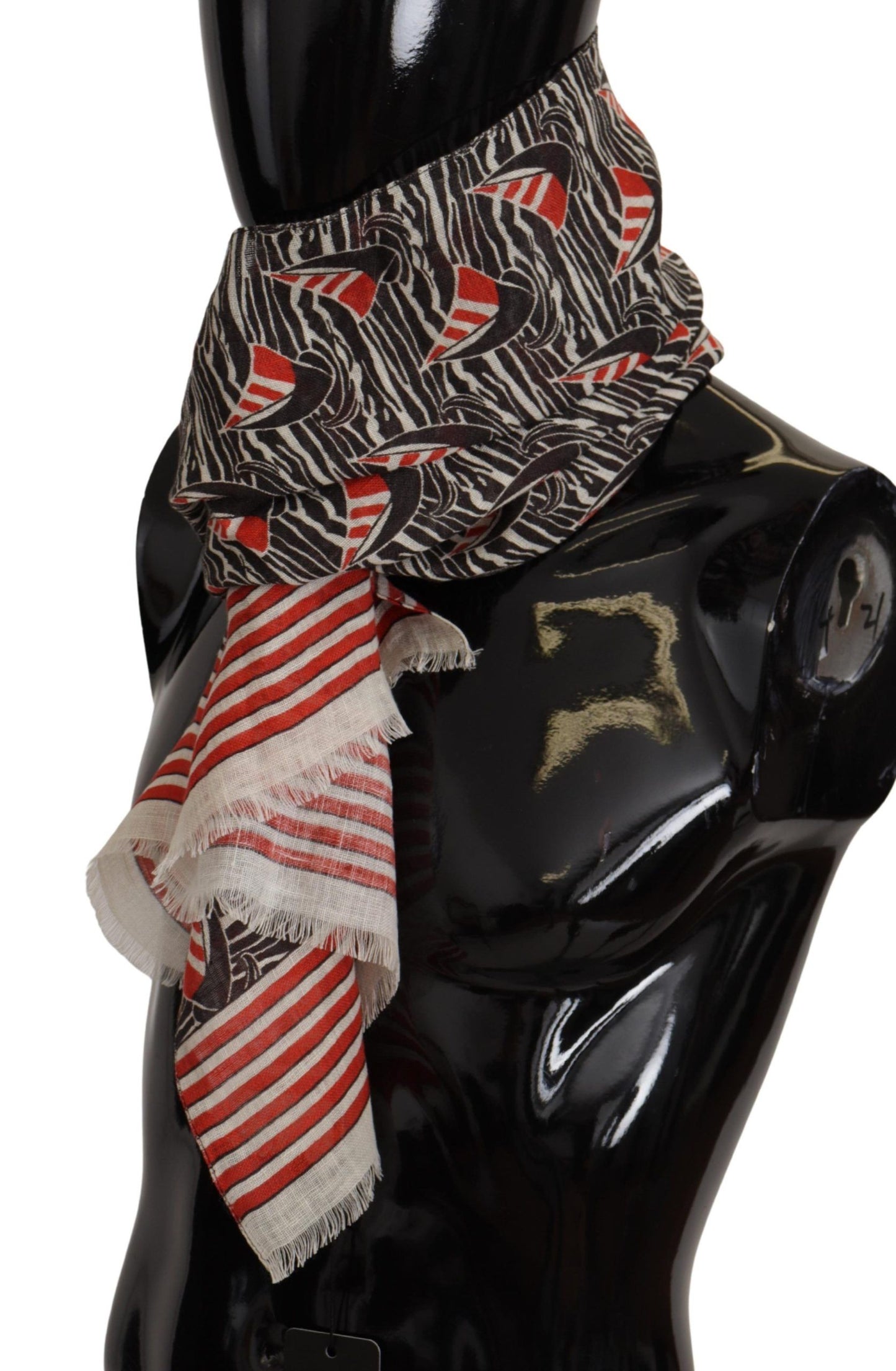 Dolce &amp; Gabbana Black Red Linen Sailboat Stripe Print Shawl Scarf