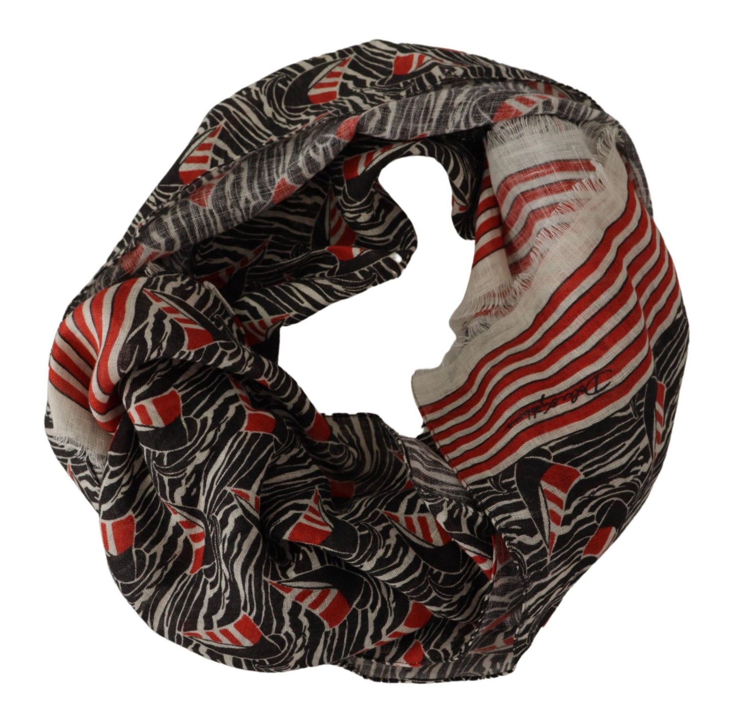 Dolce &amp; Gabbana Black Red Linen Sailboat Stripe Print Shawl Scarf