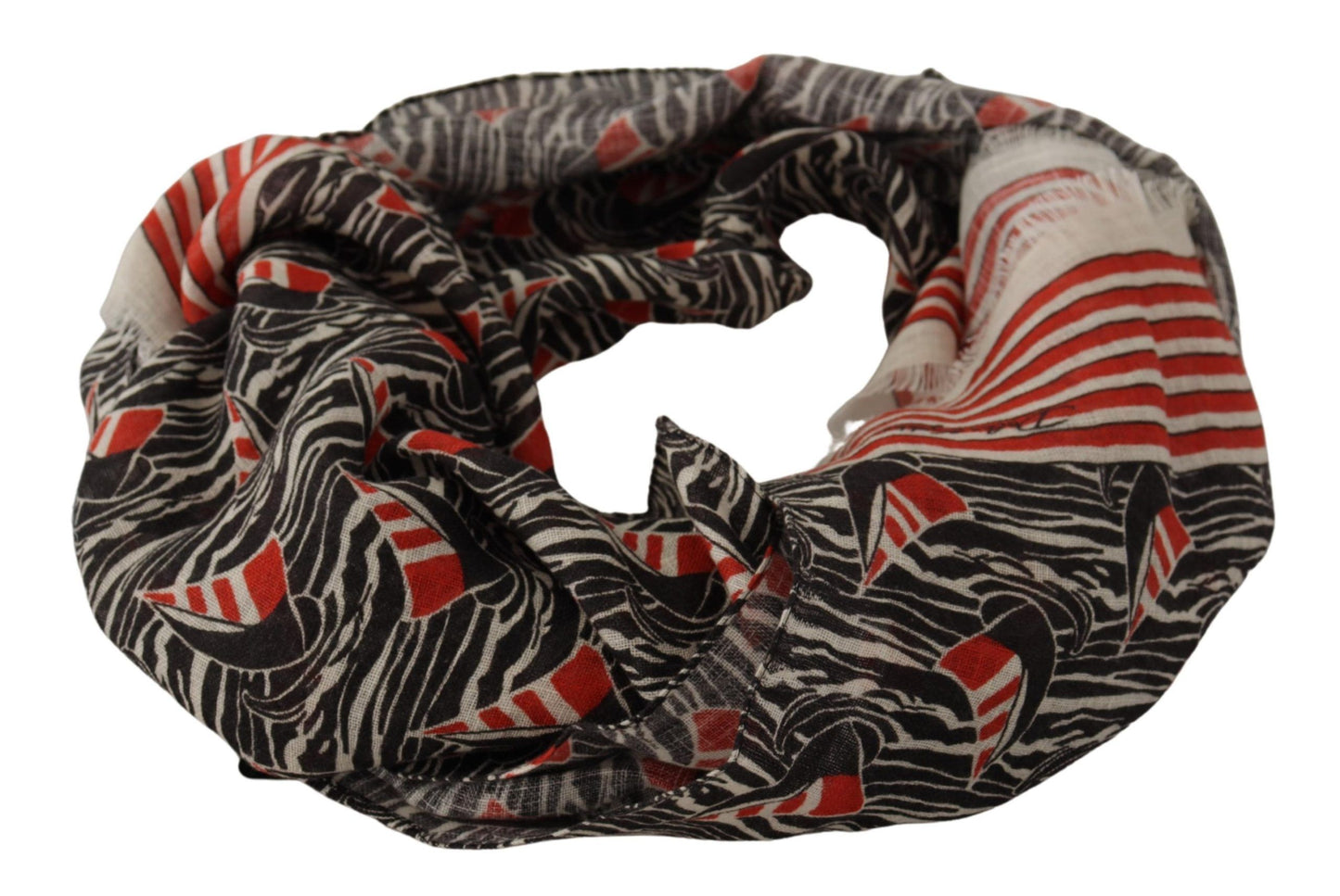 Dolce &amp; Gabbana Black Red Linen Sailboat Stripe Print Shawl Scarf