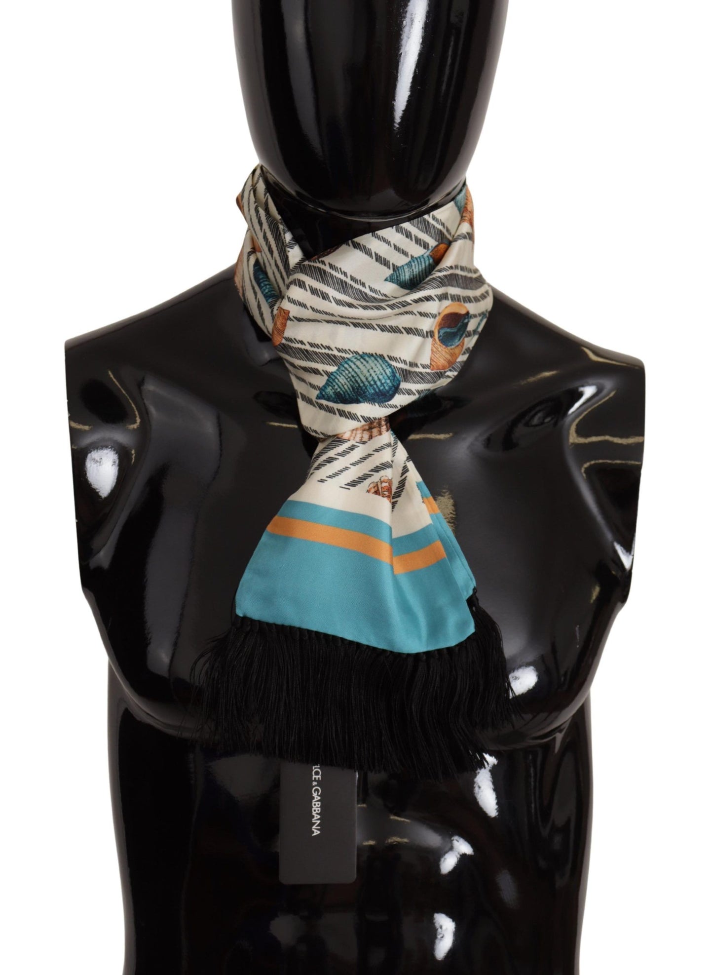 Dolce &amp; Gabbana Multicolor Seashells DG Print Silk Shawl Fringe Scarf