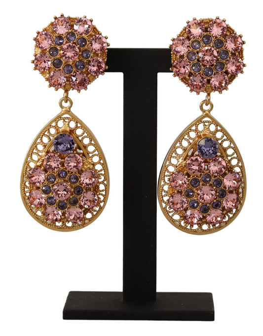 Dolce &amp; Gabbana Gold Crystal DG SICILY Clip-on Jewelry Dangling Earrings