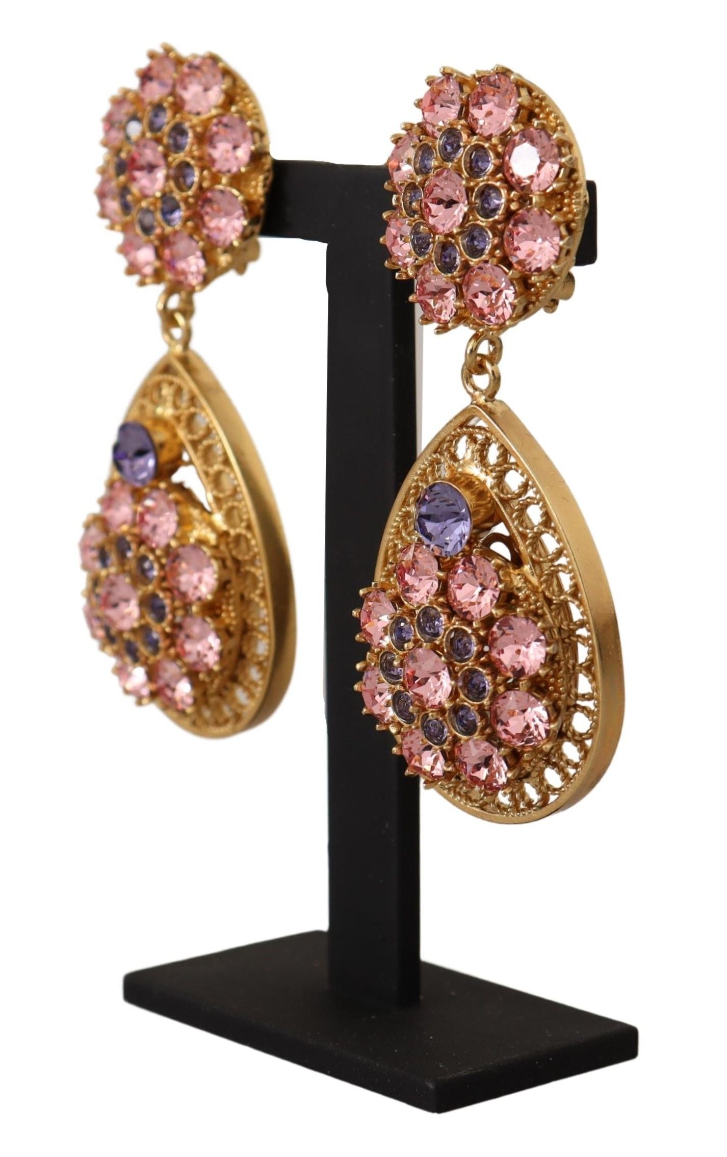 Dolce &amp; Gabbana Gold Crystal DG SICILY Clip-on Jewelry Dangling Earrings