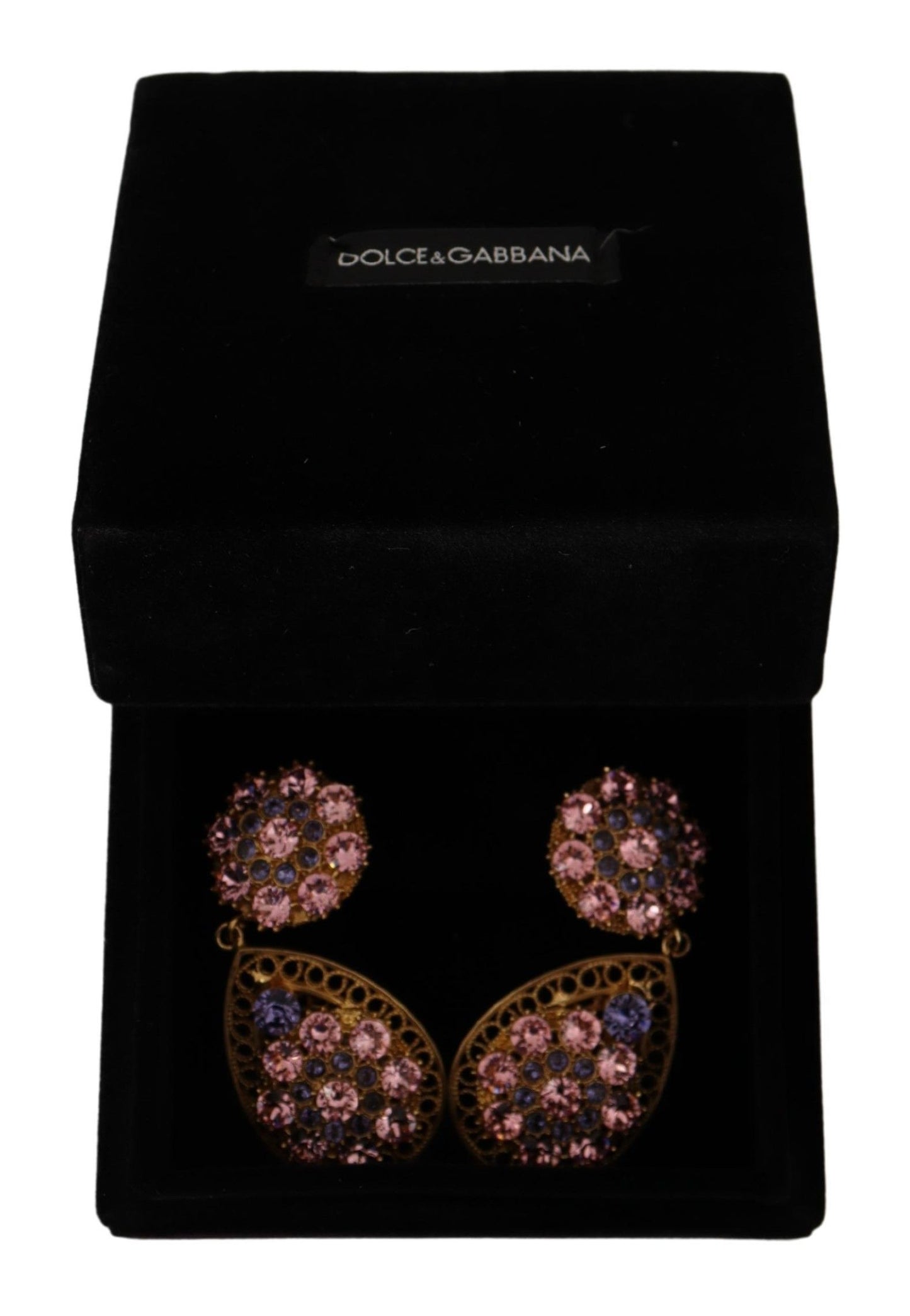 Dolce &amp; Gabbana Gold Crystal DG SICILY Clip-on Jewelry Dangling Earrings