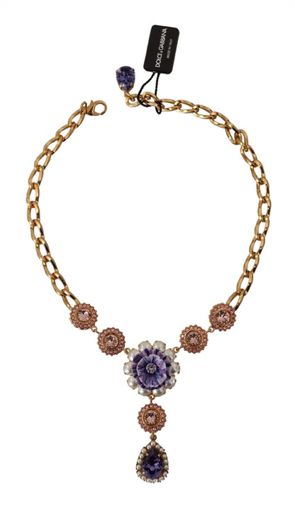 Dolce & Gabbana Elegant Floral Crystal Statement Necklace