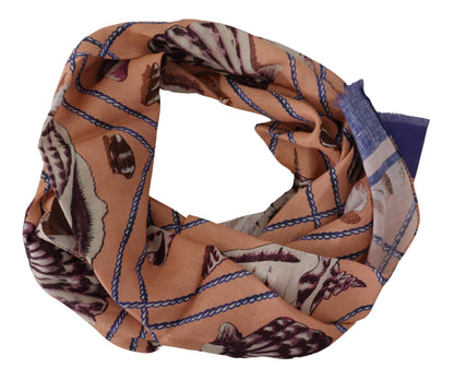 Dolce &amp; Gabbana Blue Linen Seashell Pattern Mens Wrap Shawl Scarf