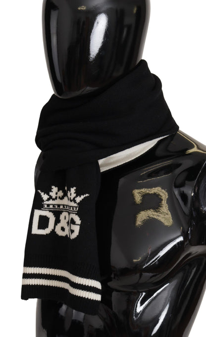 Dolce &amp; Gabbana Black White Cotton DG Printed Cashmere Shawl Scarf