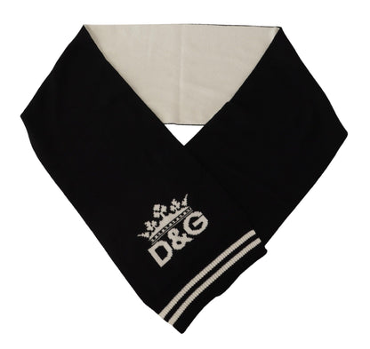 Dolce &amp; Gabbana Black White Cotton DG Printed Cashmere Shawl Scarf