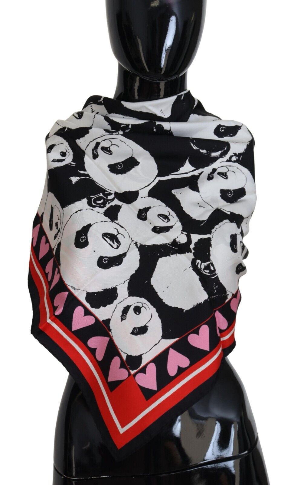 Dolce &amp; Gabbana Multicolor Panda Print Silk Shawl Wrap Scarf