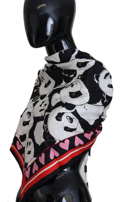 Dolce &amp; Gabbana Multicolor Panda Print Silk Shawl Wrap Scarf