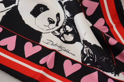 Dolce &amp; Gabbana Multicolor Panda Print Silk Shawl Wrap Scarf