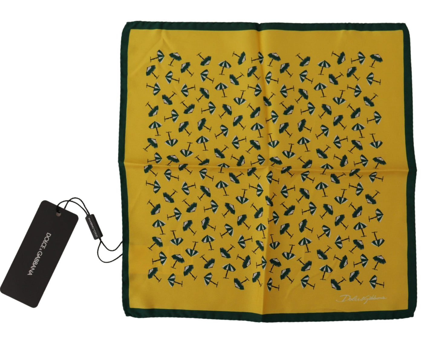 Dolce &amp; Gabbana Yellow Printed DG Logo Square Mens Handkerchief Scarf