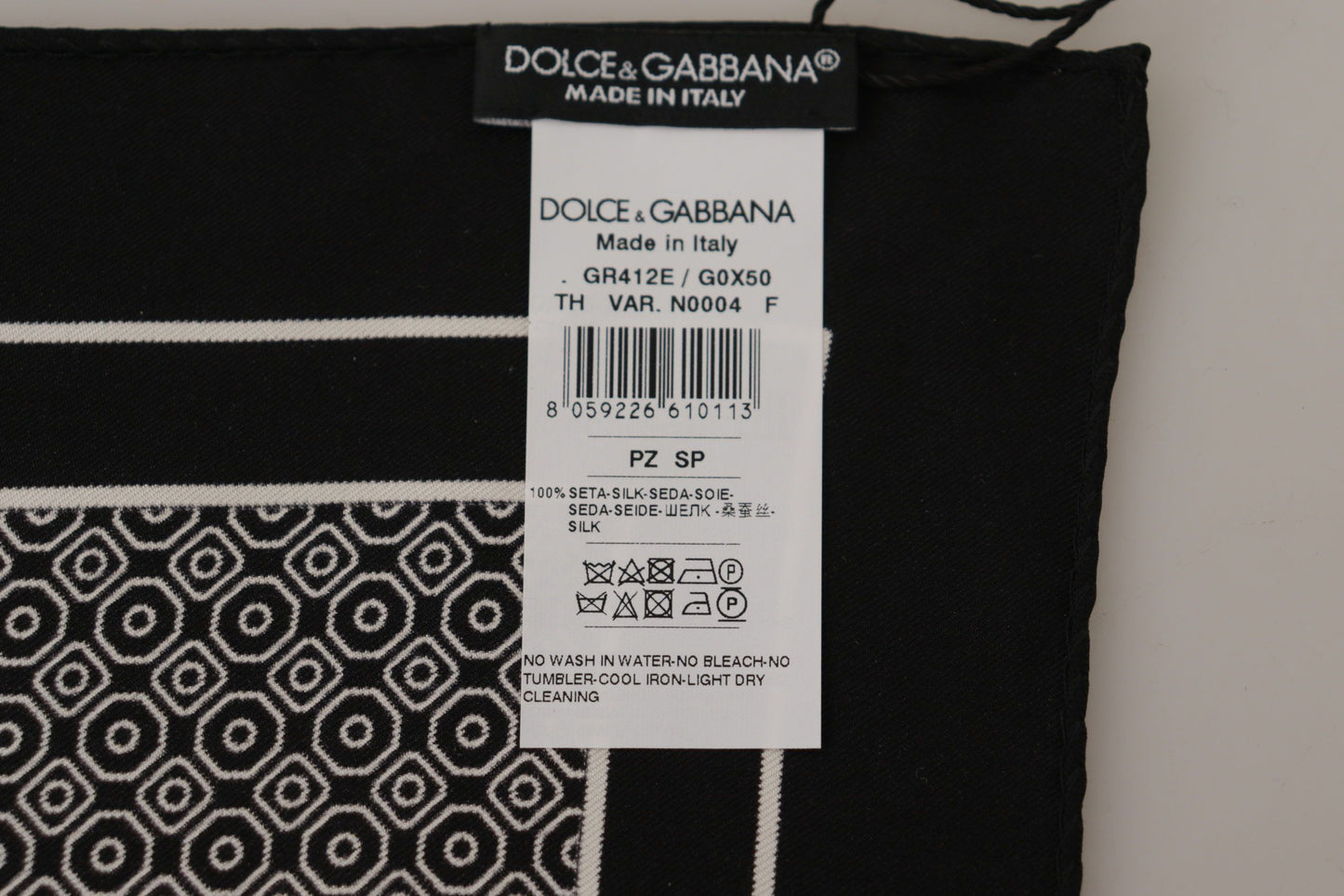 Dolce &amp; Gabbana Black Geometric Patterned Square Handkerchief Scarf