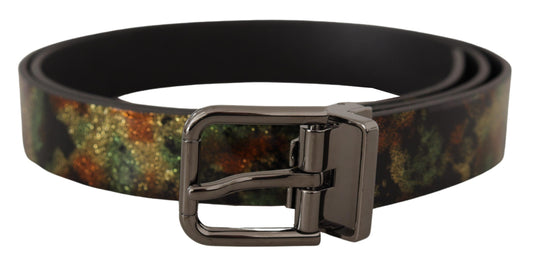 Dolce &amp; Gabbana Black Sparkling Leather Black Metal Buckle Belt