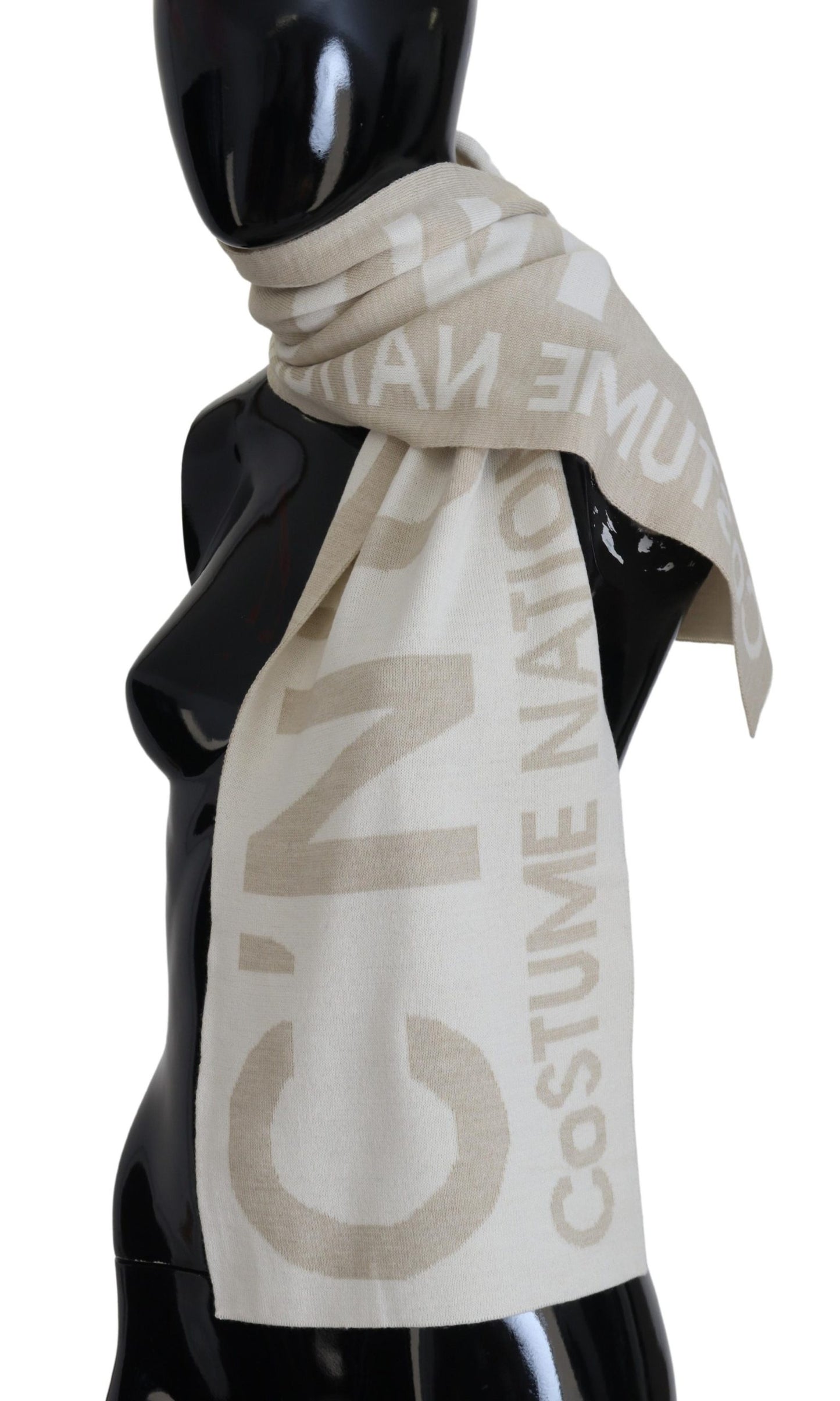 Costume National Elegant Beige Wool-Blend Scarf Wrap