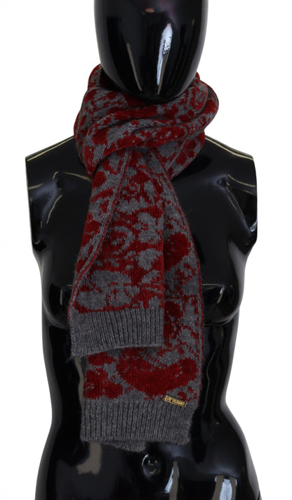 GF Ferre Red Gray Knitted Wrap Warmer Womens Shawl Scarf