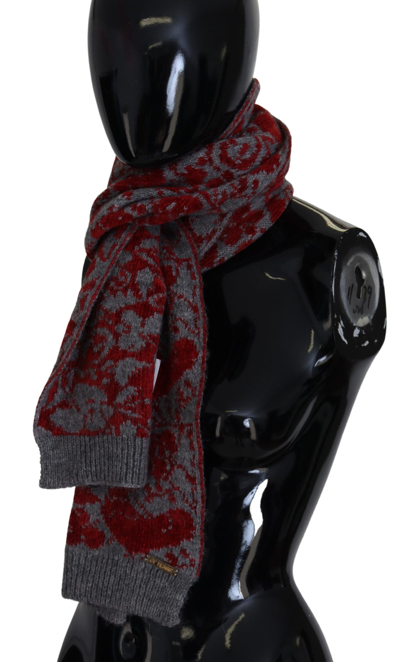 GF Ferre Red Gray Knitted Wrap Warmer Womens Shawl Scarf