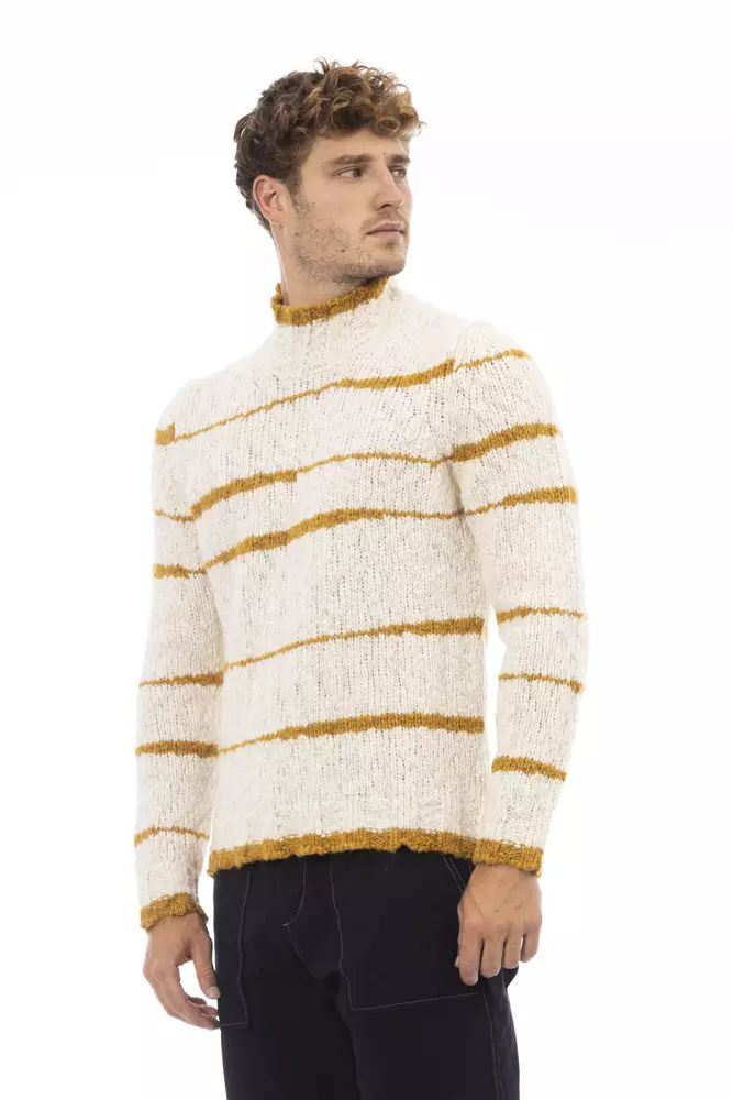 Alpha Studio Beige Mock Neck Cozy Knit Sweater
