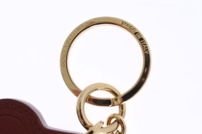 Dolce &amp; Gabbana Elegant Brown Leather Keychain with Gold Detailing